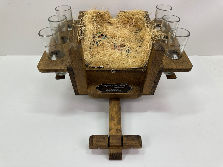 Just Added - Special Edition Tequila Adan Y Eva (6) Shot Glasses With Cart Holder 12.5W X 15D [Photo 2]