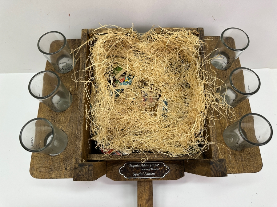 Just Added - Special Edition Tequila Adan Y Eva (6) Shot Glasses With Cart Holder 12.5W X 15D [Photo 6]