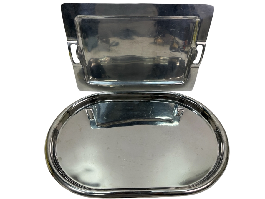 Just Added - Gianfranco Frattini Oval SS Serving Tray For CB2 23.5'W And Rectangular Serving Tray 19'W