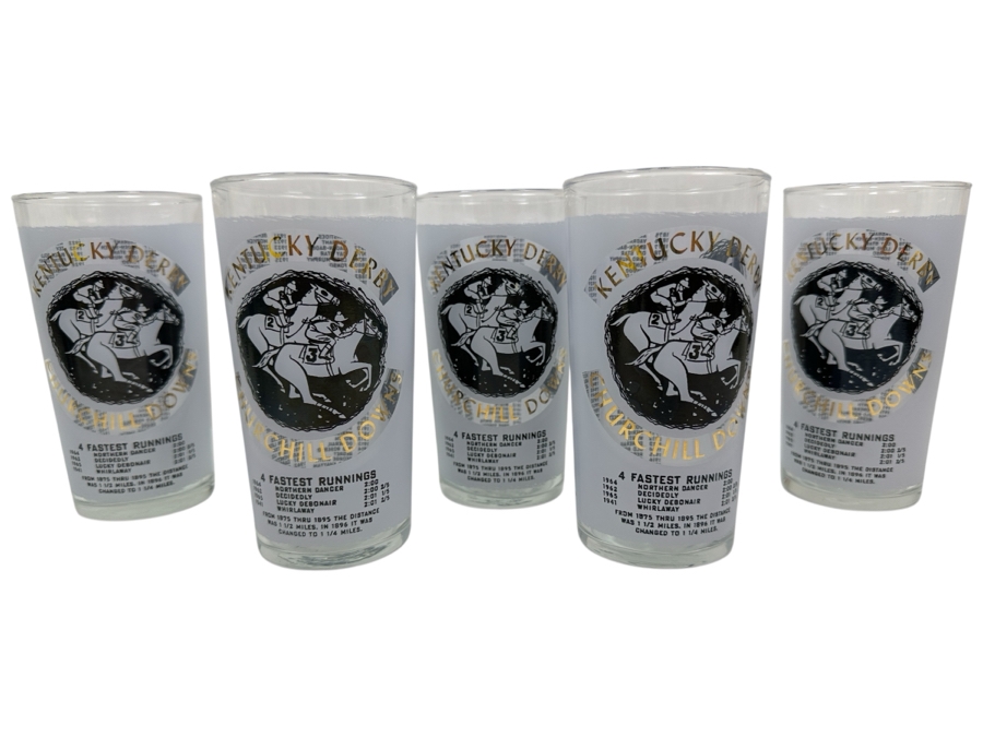 Just Added - (5) Vintage 1966 Kentucky Derby Churchill Downs Horse Racing Glasses 5.25'H