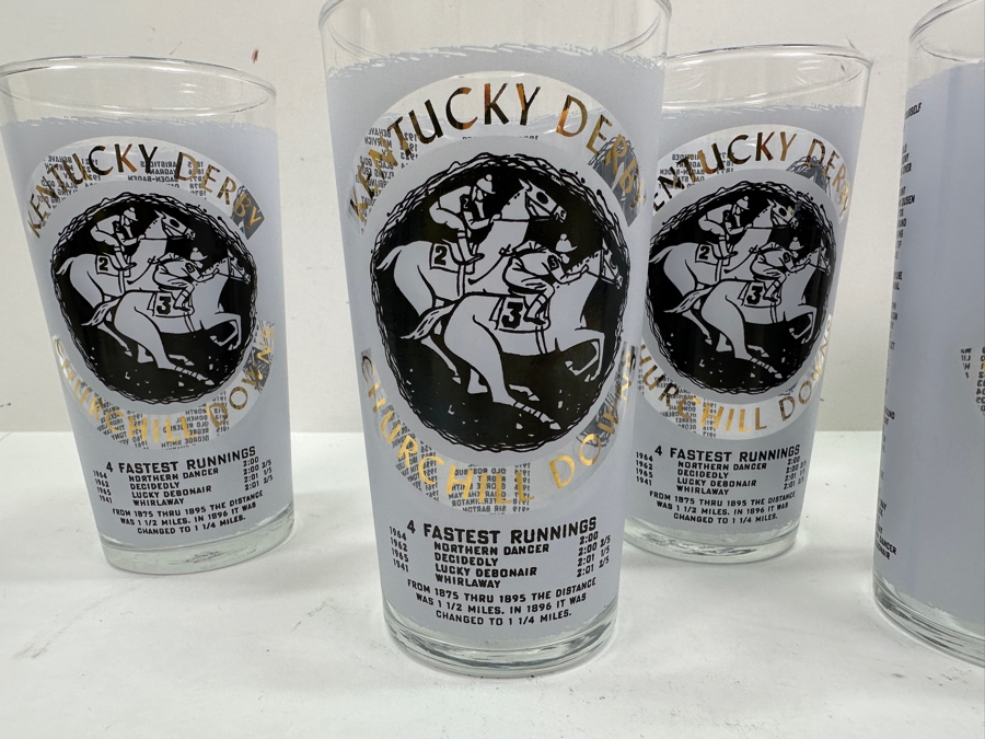 Just Added - (5) Vintage 1966 Kentucky Derby Churchill Downs Horse Racing Glasses 5.25'H [Photo 2]