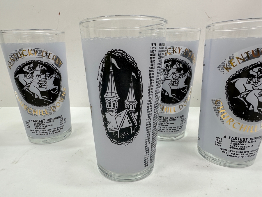 Just Added - (5) Vintage 1966 Kentucky Derby Churchill Downs Horse Racing Glasses 5.25'H [Photo 4]