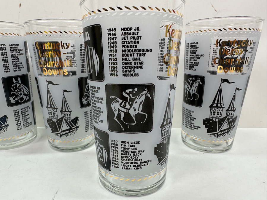 Just Added - (4) Vintage 1967 Kentucky Derby Churchill Downs Horse Racing Glasses 5.25'H [Photo 7]