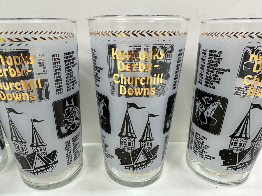 Just Added - (4) Vintage 1967 Kentucky Derby Churchill Downs Horse Racing Glasses 5.25'H [Photo 2]