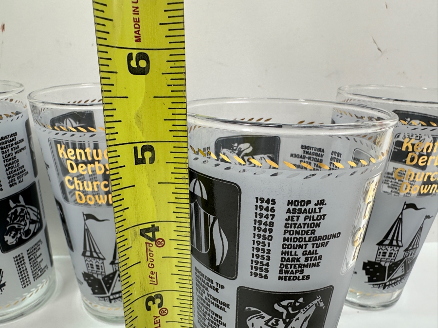 Just Added - (4) Vintage 1967 Kentucky Derby Churchill Downs Horse Racing Glasses 5.25'H [Photo 8]