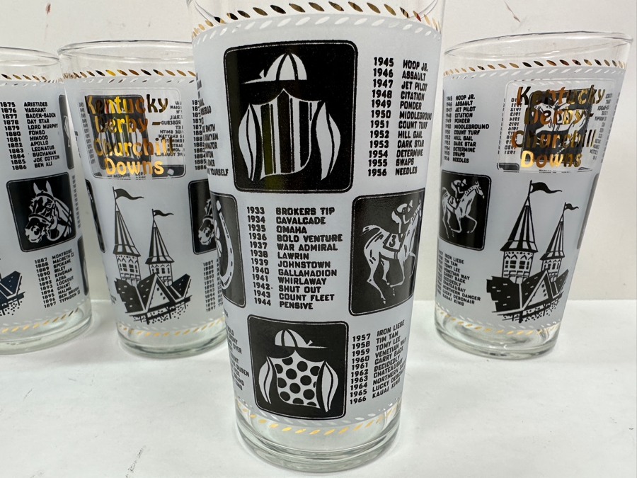 Just Added - (4) Vintage 1967 Kentucky Derby Churchill Downs Horse Racing Glasses 5.25'H [Photo 6]