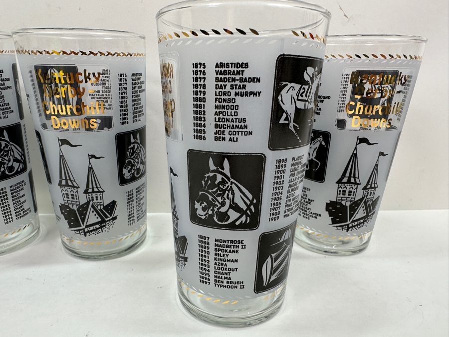 Just Added - (4) Vintage 1967 Kentucky Derby Churchill Downs Horse Racing Glasses 5.25'H [Photo 3]