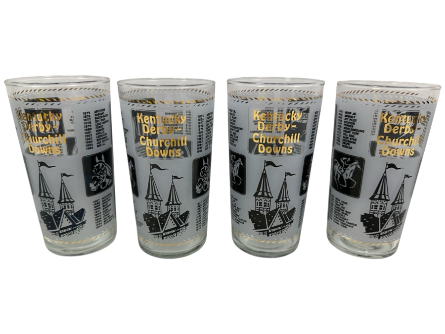 Just Added - (4) Vintage 1967 Kentucky Derby Churchill Downs Horse Racing Glasses 5.25'H