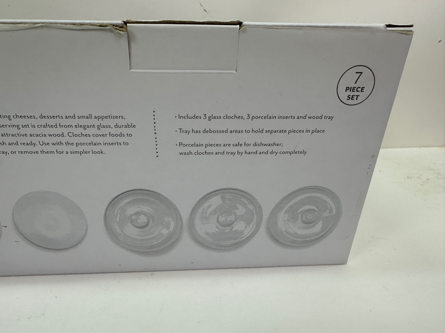 Just Added - New Sur La Table Glass Cloche Serving Set With Acacia Wood Tray 7 Piece Set [Photo 4]