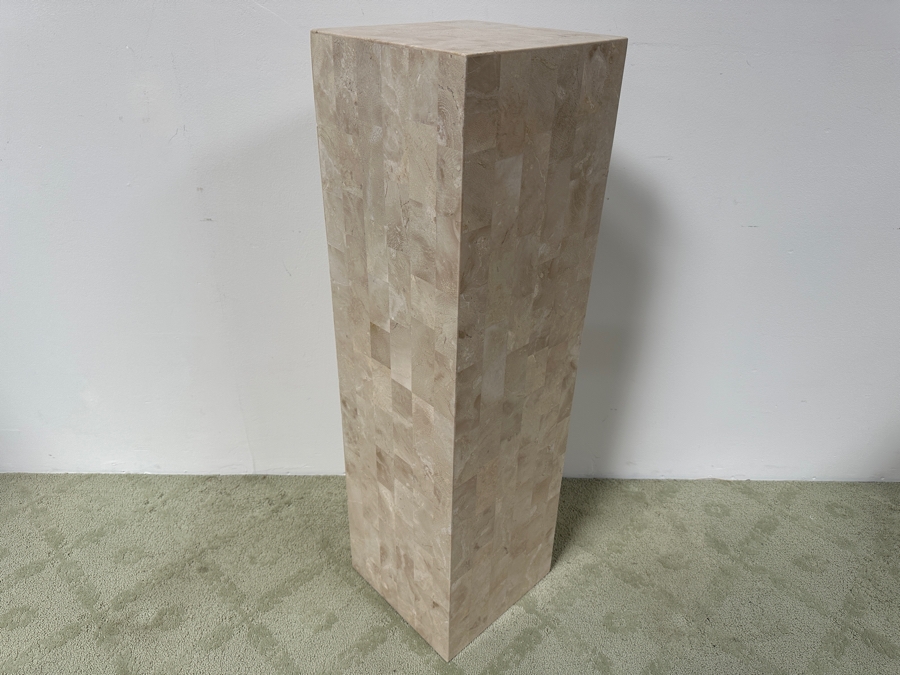 Just Added - Vintage Marquis Collection Of Beverly Hills Natural Fossil Stone Or Seashell Inlay Hand Cut Piece-By-Piece Pedestal 12W X 12D X 42H [Photo 4]