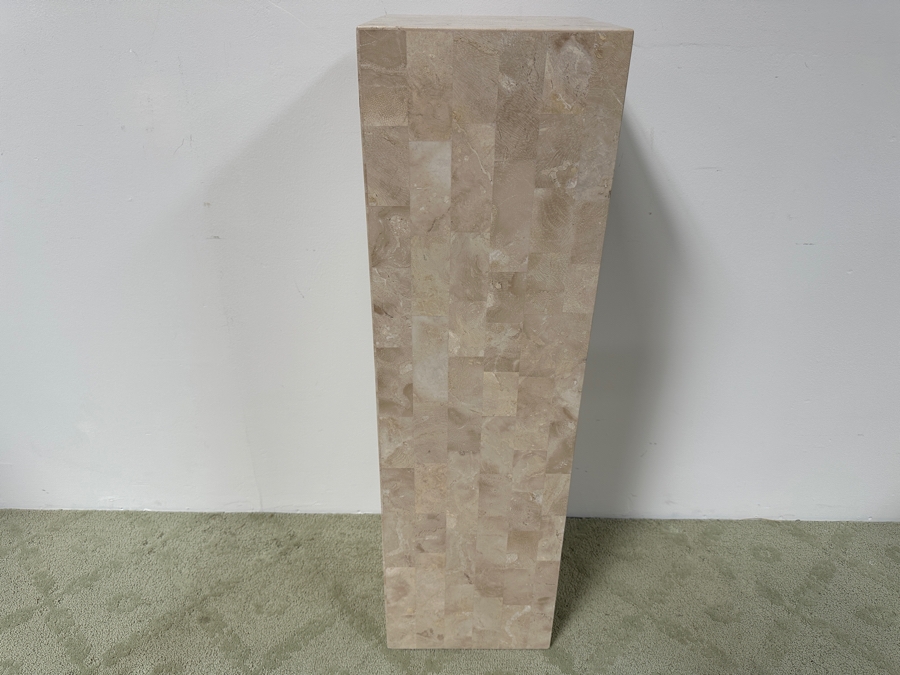 Just Added - Vintage Marquis Collection Of Beverly Hills Natural Fossil Stone Or Seashell Inlay Hand Cut Piece-By-Piece Pedestal 12W X 12D X 42H [Photo 2]
