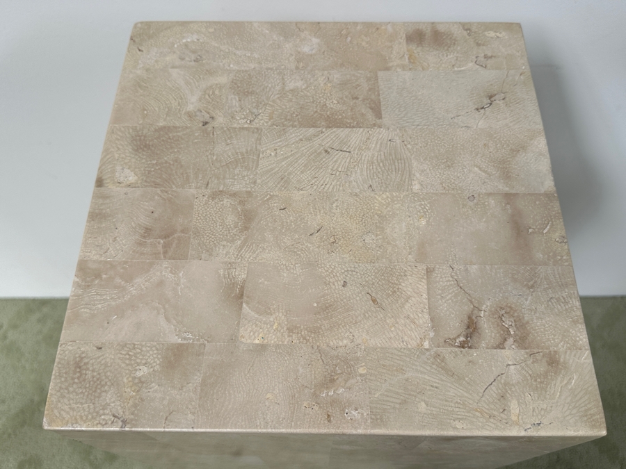 Just Added - Vintage Marquis Collection Of Beverly Hills Natural Fossil Stone Or Seashell Inlay Hand Cut Piece-By-Piece Pedestal 12W X 12D X 42H [Photo 5]