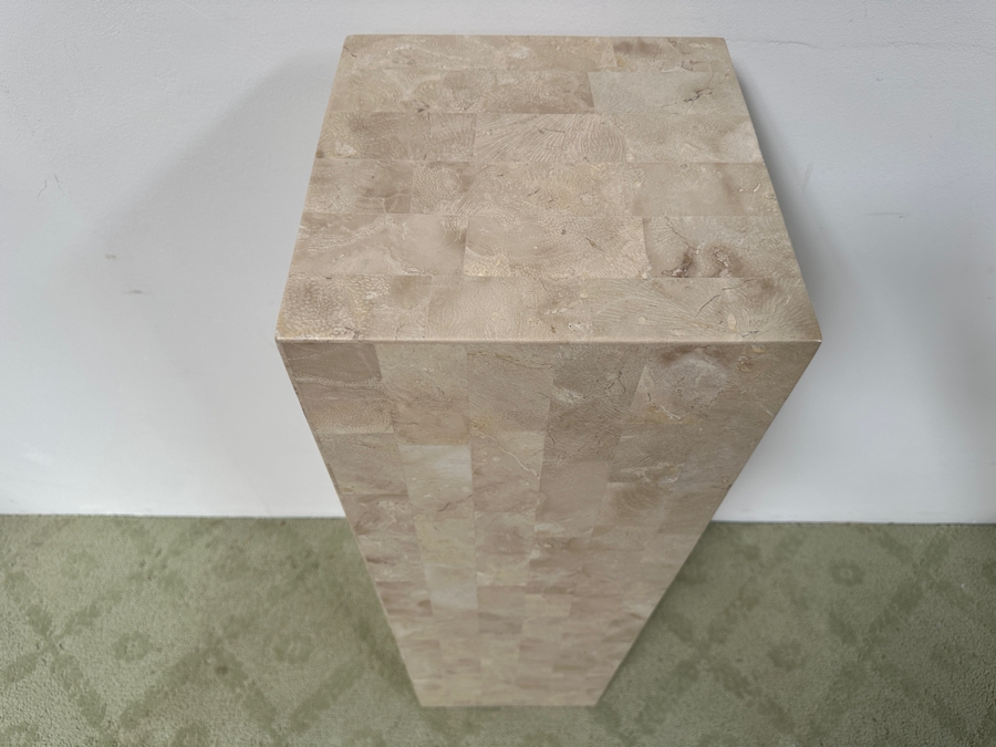 Just Added - Vintage Marquis Collection Of Beverly Hills Natural Fossil Stone Or Seashell Inlay Hand Cut Piece-By-Piece Pedestal 12W X 12D X 42H [Photo 3]
