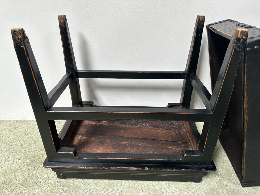 Just Added - Vintage Chinese Wooden Box Table With Metal Hardware 25W X 16D X 26H [Photo 6]