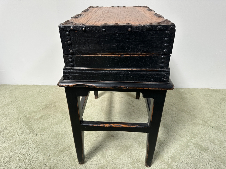 Just Added - Vintage Chinese Wooden Box Table With Metal Hardware 25W X 16D X 26H [Photo 4]