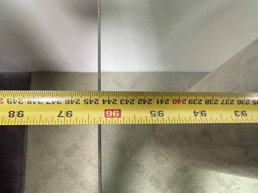 Just Added - Vintage Marquis Collection Of Beverly Hills Natural Fossil Stone Or Seashell Inlay Hand Cut Piece-By-Piece Console Table With Two Pedestals And Glass Top 96W X 22D X 29.5H [Photo 10]