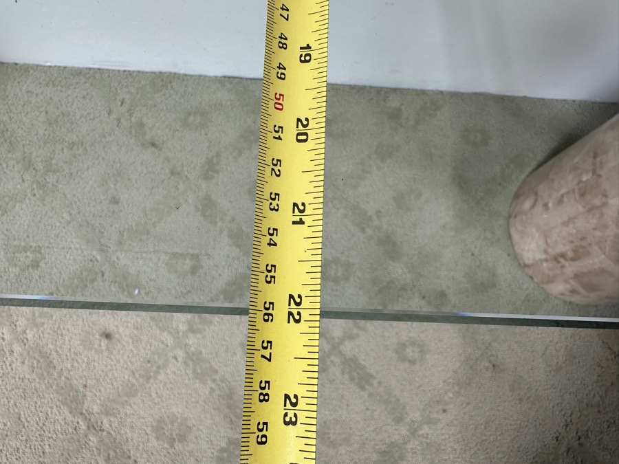 Just Added - Vintage Marquis Collection Of Beverly Hills Natural Fossil Stone Or Seashell Inlay Hand Cut Piece-By-Piece Console Table With Two Pedestals And Glass Top 96W X 22D X 29.5H [Photo 11]