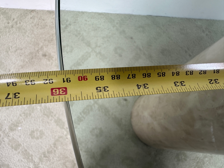 Just Added - Vintage Marquis Collection Of Beverly Hills Natural Fossil Stone Or Seashell Inlay Hand Cut Piece-By-Piece Pedestal Dining Table With Glass Top 36W X 30H [Photo 7]