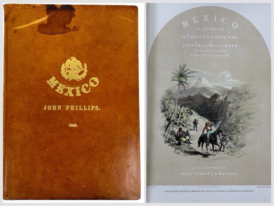 Just Added - Vintage 1964 Large Leather Bound Limited Edition Book Mexico Illustrated In 27 Drawings By John Phillips And A Rider Lithographed By Mess Riders & Walker Folio With 26 Lithographs Of Mexico