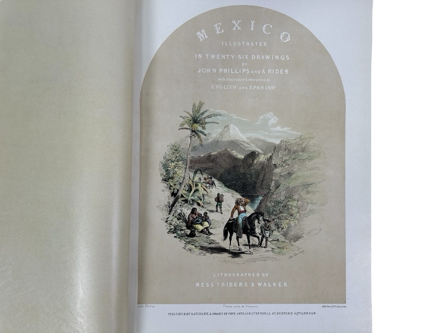 Just Added - Vintage 1964 Large Leather Bound Limited Edition Book Mexico Illustrated In 27 Drawings By John Phillips And A Rider Lithographed By Mess Riders & Walker Folio With 26 Lithographs Of Mexico [Photo 3]