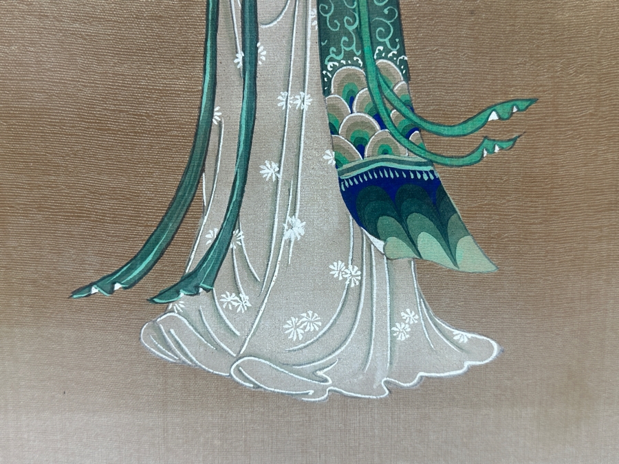 Just Added - Pair Of Vintage Original Chinese Gouache Paintings Framed 12.5W X 20.5'H [Photo 10]