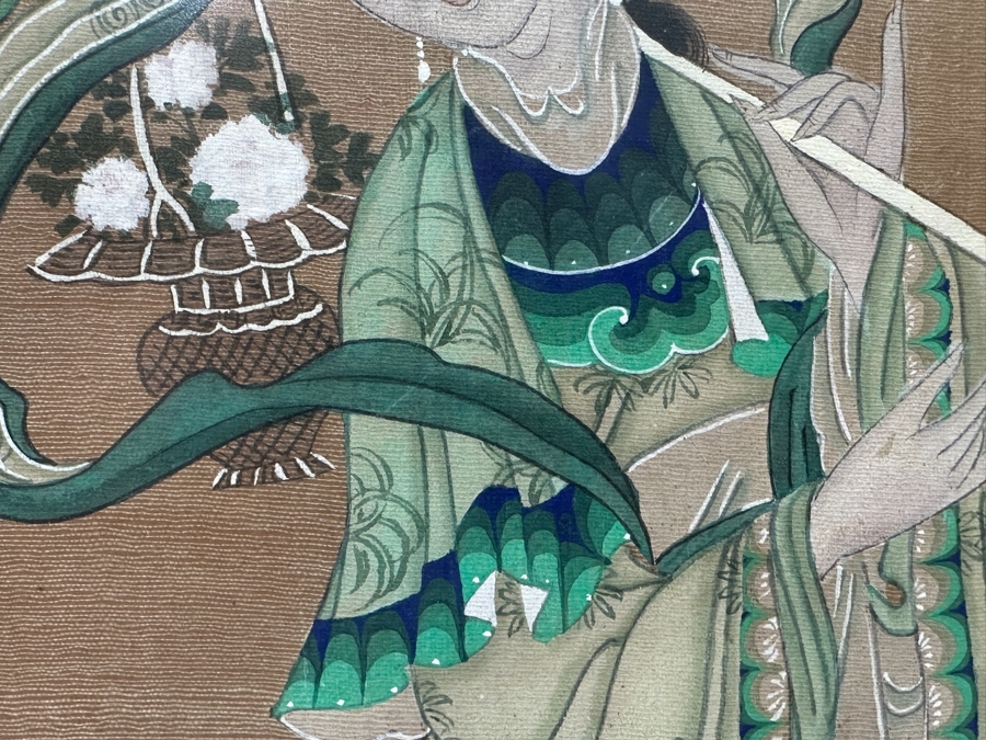 Just Added - Pair Of Vintage Original Chinese Gouache Paintings Framed 12.5W X 20.5'H [Photo 4]