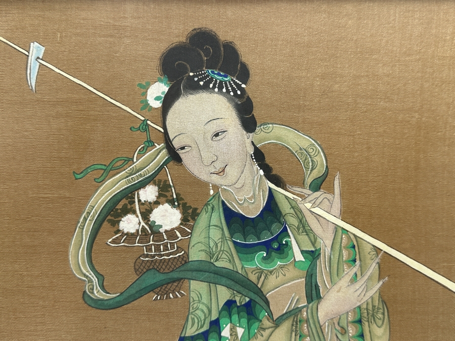 Just Added - Pair Of Vintage Original Chinese Gouache Paintings Framed 12.5W X 20.5'H [Photo 2]