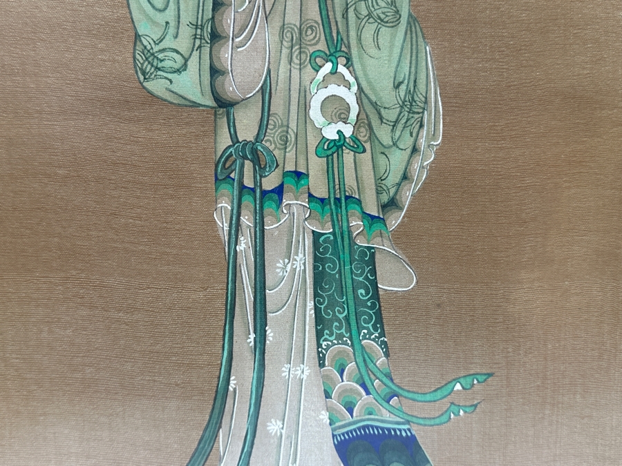 Just Added - Pair Of Vintage Original Chinese Gouache Paintings Framed 12.5W X 20.5'H [Photo 9]