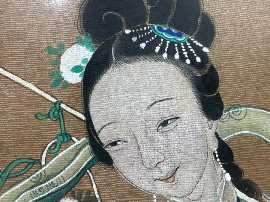 Just Added - Pair Of Vintage Original Chinese Gouache Paintings Framed 12.5W X 20.5'H [Photo 3]