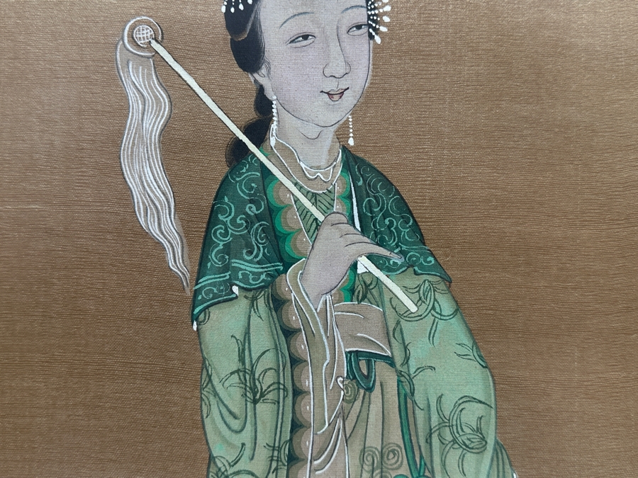 Just Added - Pair Of Vintage Original Chinese Gouache Paintings Framed 12.5W X 20.5'H [Photo 8]