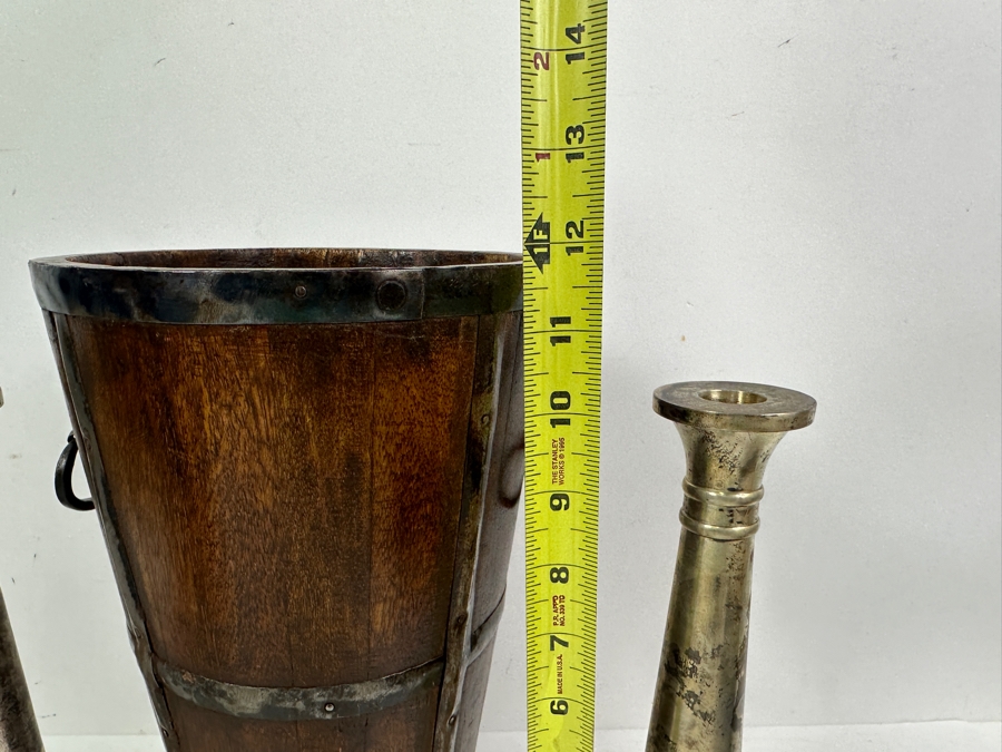 Just Added - Pair Of Pottery Barn 10' Candlesticks And 12' Handmade Wooden Bucket With Handles [Photo 6]