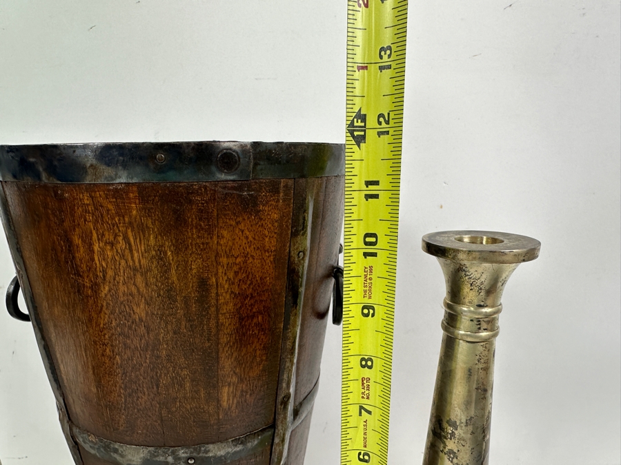 Just Added - Pair Of Pottery Barn 10' Candlesticks And 12' Handmade Wooden Bucket With Handles [Photo 5]