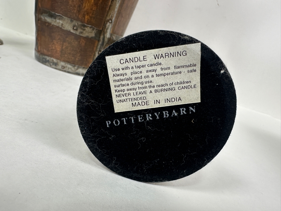 Just Added - Pair Of Pottery Barn 10' Candlesticks And 12' Handmade Wooden Bucket With Handles [Photo 4]