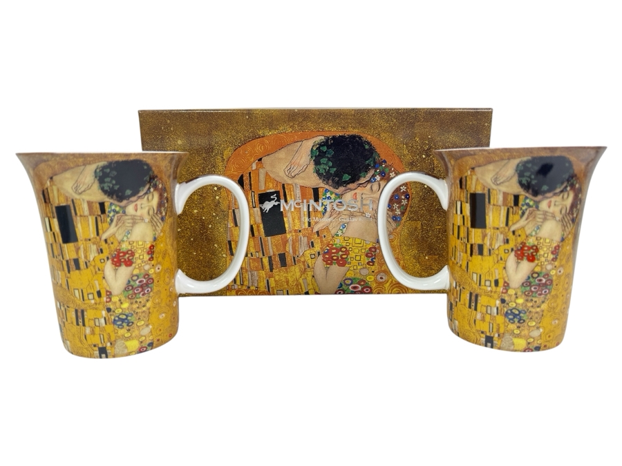Just Added - New McIntosh Gustav Klimt - The Kiss Fine Bone China 2 Piece Coffee Cup Mug Set With Box