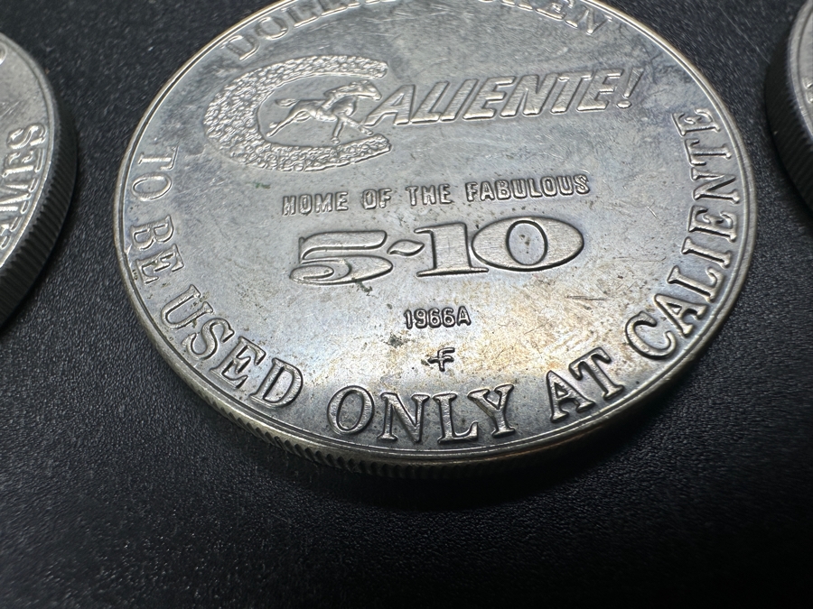 Just Added - (6) Rare Vintage 1966 Franklin Mint Tijuana, Mexico Caliente Casino Chips $1 Dollar Tokens Advertising Mexico As Host To The 1968 Olympic Games [Photo 4]