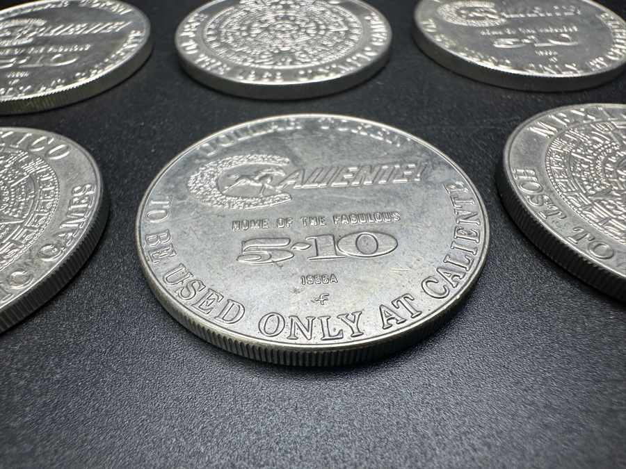 Just Added - (6) Rare Vintage 1966 Franklin Mint Tijuana, Mexico Caliente Casino Chips $1 Dollar Tokens Advertising Mexico As Host To The 1968 Olympic Games [Photo 5]