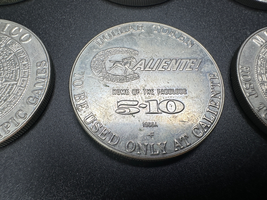Just Added - (6) Rare Vintage 1966 Franklin Mint Tijuana, Mexico Caliente Casino Chips $1 Dollar Tokens Advertising Mexico As Host To The 1968 Olympic Games [Photo 3]