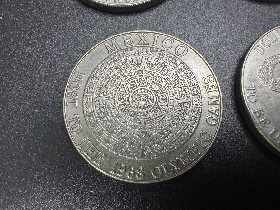 Just Added - (6) Rare Vintage 1966 Franklin Mint Tijuana, Mexico Caliente Casino Chips $1 Dollar Tokens Advertising Mexico As Host To The 1968 Olympic Games [Photo 2]