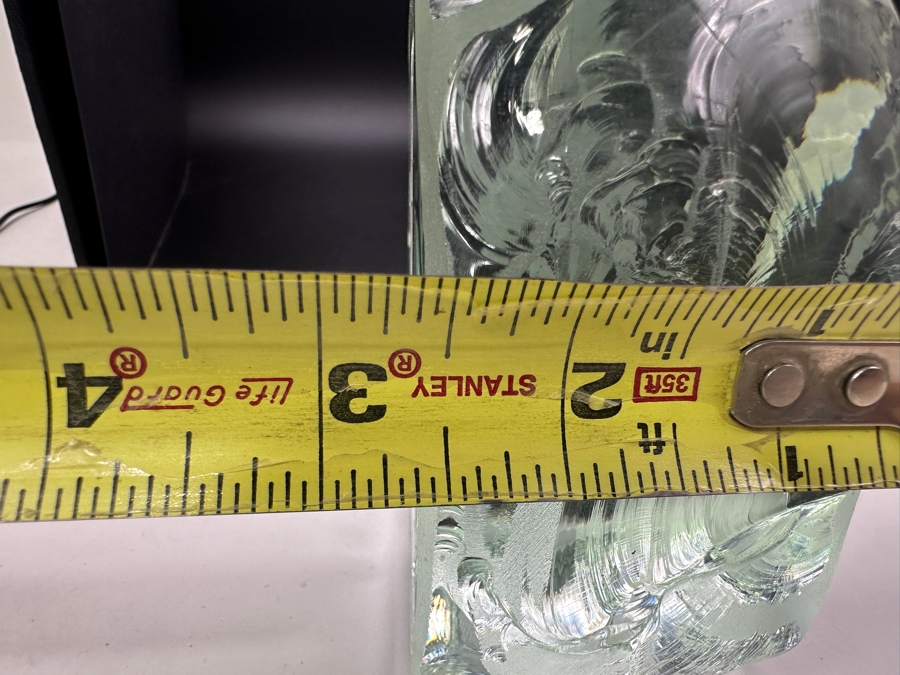 Just Added - R M Yates Signed Etched Art Glass Paperweight 5W X 2.5D X 4.5H [Photo 7]