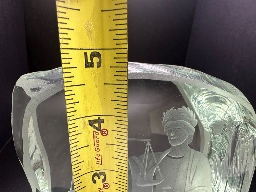 Just Added - R M Yates Signed Etched Art Glass Paperweight 5W X 2.5D X 4.5H [Photo 5]