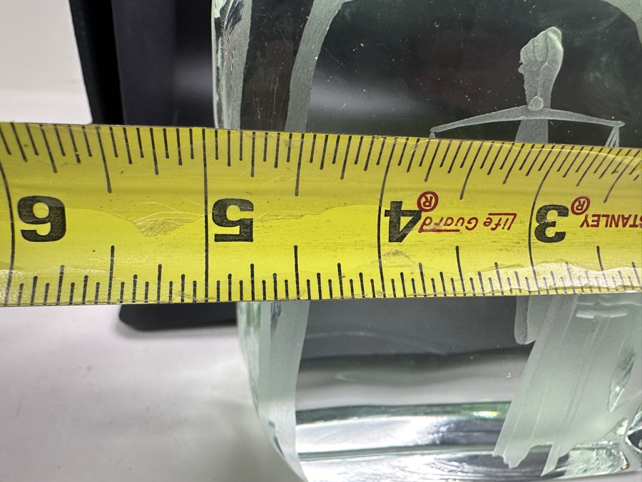 Just Added - R M Yates Signed Etched Art Glass Paperweight 5W X 2.5D X 4.5H [Photo 6]
