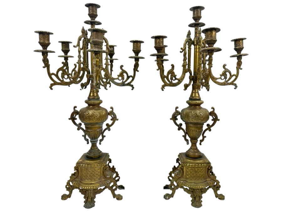 Just Added - Pair Of Impressive Brass Candelabras 24H