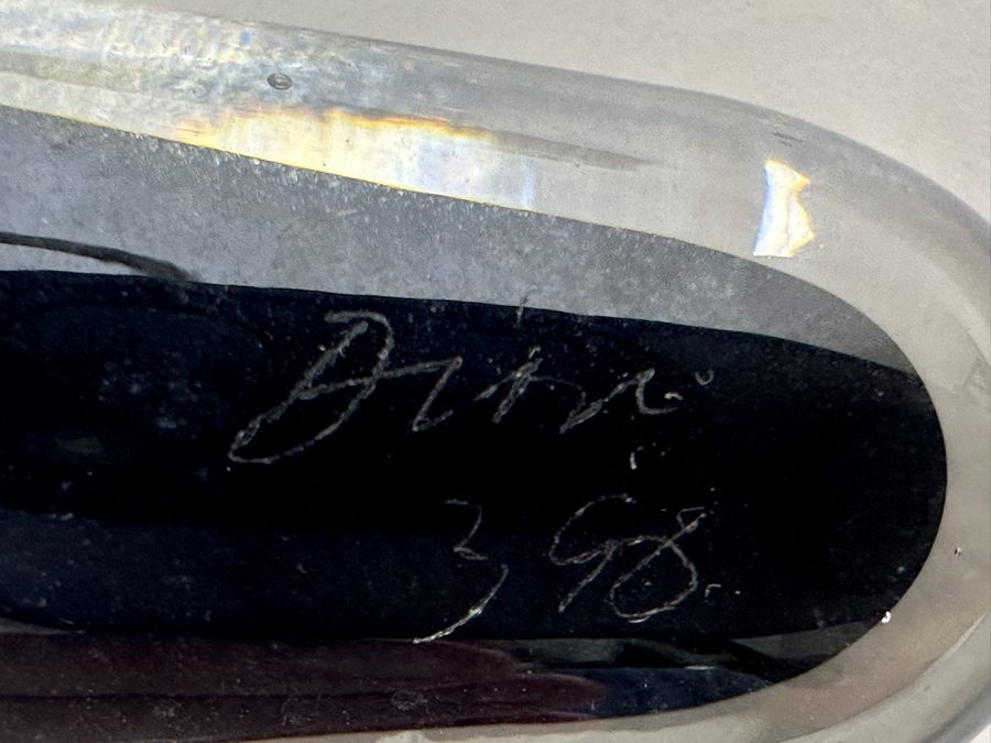 Just Added - Artist Signed Art Glass Horn Vase With Cast Iron Display Stand 13.5'H [Photo 6]