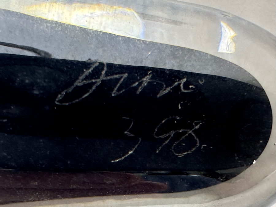 Just Added - Artist Signed Art Glass Horn Vase With Cast Iron Display Stand 13.5'H [Photo 7]