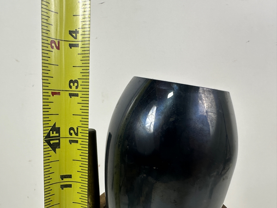 Just Added - Artist Signed Art Glass Horn Vase With Cast Iron Display Stand 13.5'H [Photo 9]