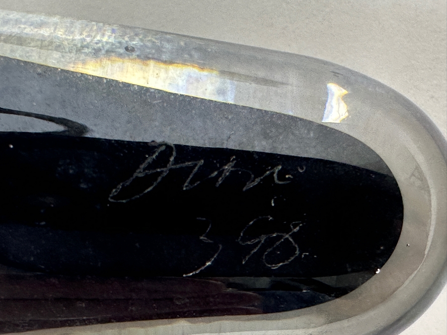 Just Added - Artist Signed Art Glass Horn Vase With Cast Iron Display Stand 13.5'H [Photo 5]