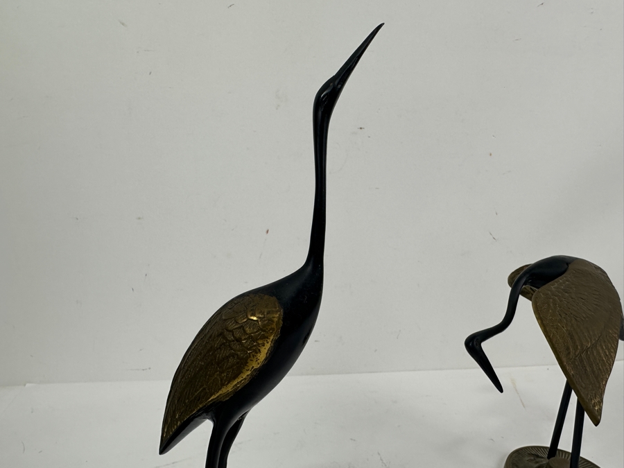 Just Added - Pair Of Vintage Korean Brass Crane Figurines 8H & 12H [Photo 4]