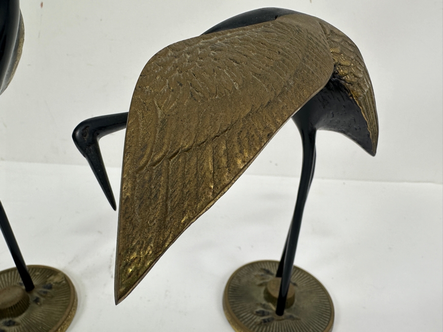 Just Added - Pair Of Vintage Korean Brass Crane Figurines 8H & 12H [Photo 2]