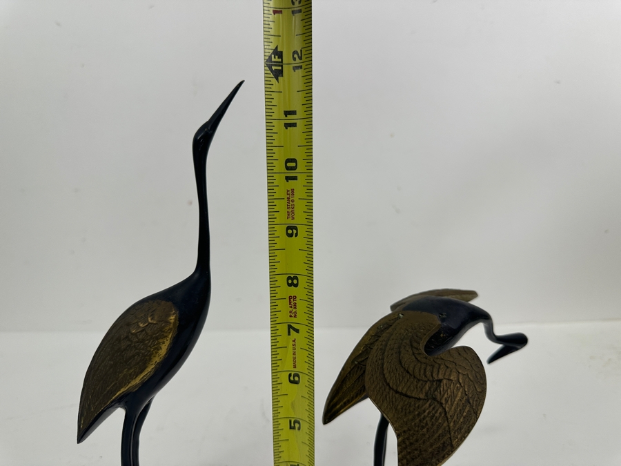Just Added - Pair Of Vintage Korean Brass Crane Figurines 8H & 12H [Photo 6]