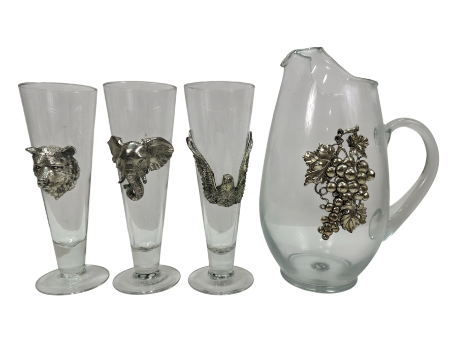 Just Added - Arthur Court Designs 11' Glass Pitcher With Three 9' Pilsner Glasses
